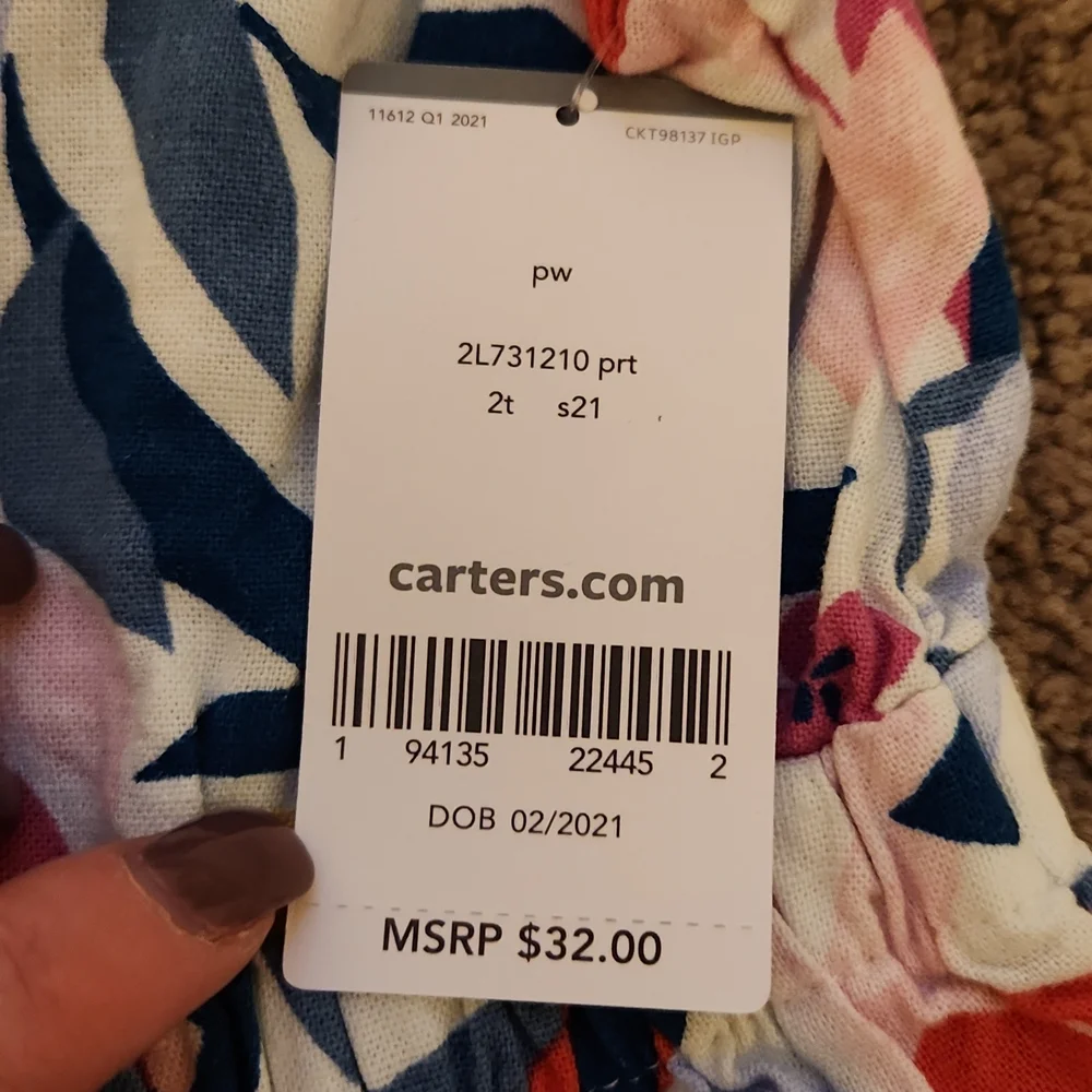 NWT Carter's Floral linen dress- 2T
